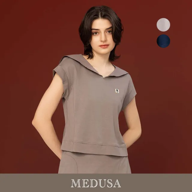 【MEDUSA 曼度莎】現貨-台灣製 水手領純棉休閒上衣 - 2色（M-XL）｜女上衣 休閒 女短袖上衣(601-5090A)