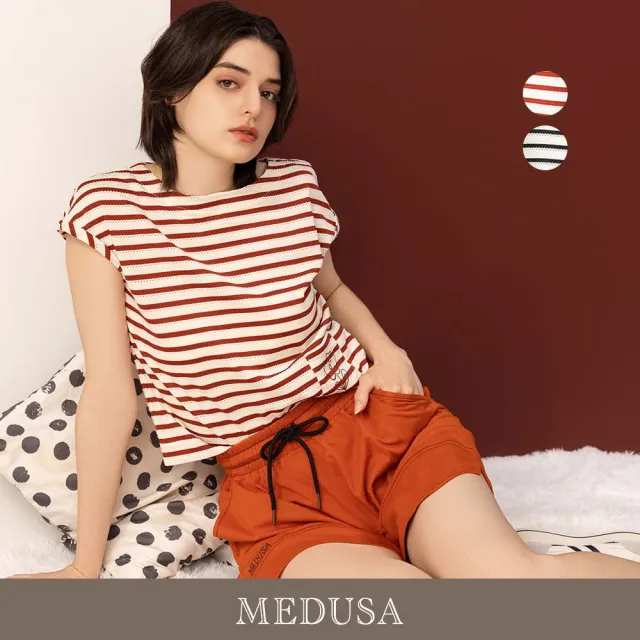 【MEDUSA 曼度莎】現貨-小花緹花條紋休閒T恤 - 2色（M-XL）｜女T恤 女休閒上衣 條紋T恤(601-32001)