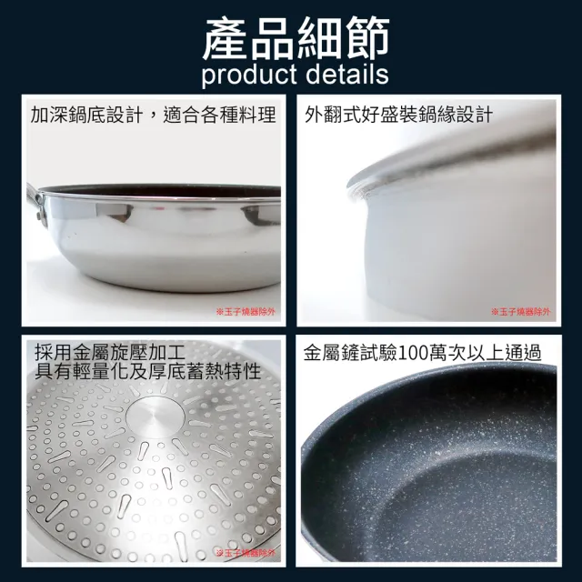 【hokua 北陸鍋具】日本製大金IH輕量級不沾炒鍋28cm含蓋(IH爐可用鍋/可用金屬鏟)