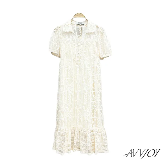 【AVVJOY 艾薇卓爾】蕾絲提花洋裝(連衣 衣裙 洋裝 花洋 連衣裙 洋裝長 碎花洋 連身裙 G52314-1115)