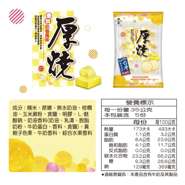 【旺旺】厚燒系列 香醇奶香風味 175g x12包(台灣在地米製成)