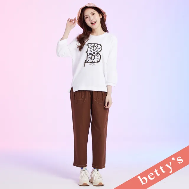 【betty’s 貝蒂思】跳色壓線抽皺口袋休閒褲(咖啡)