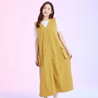 【betty’s 貝蒂思】側邊口袋排釦無袖長洋裝(黃色)