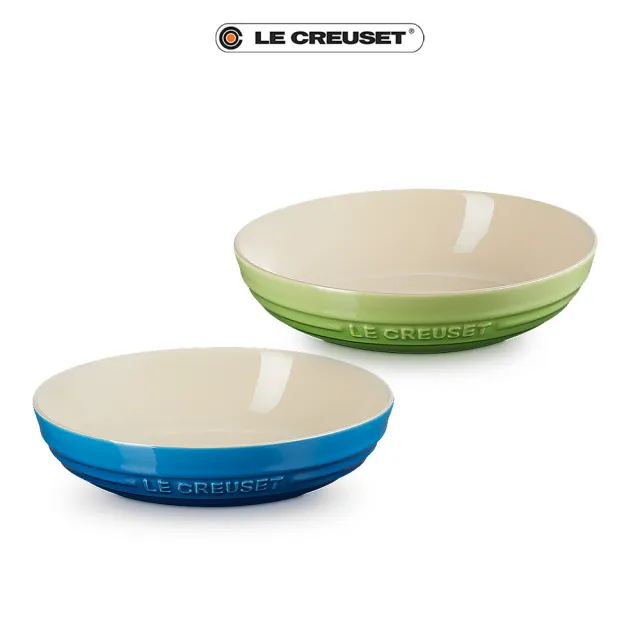 【Le Creuset】典藏琺瑯鑄鐵鍋圓鍋24cm-棉花白/櫻桃紅/火焰橘/湖水藍/貝殼粉(贈 深圓盤 20cm-2入)