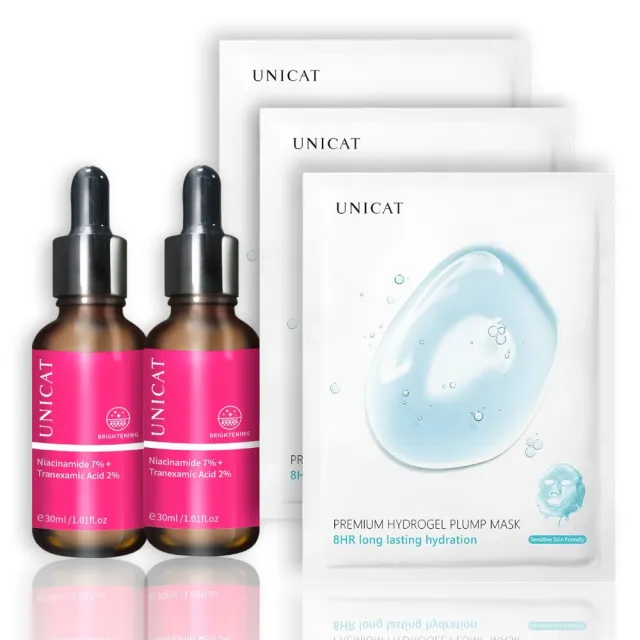 【UNICAT 變臉貓】菸鹼醯胺 傳明酸激光美白原液 2入組｜美白精華 淡斑精華 告別暗沉(加 保濕面膜X3片)