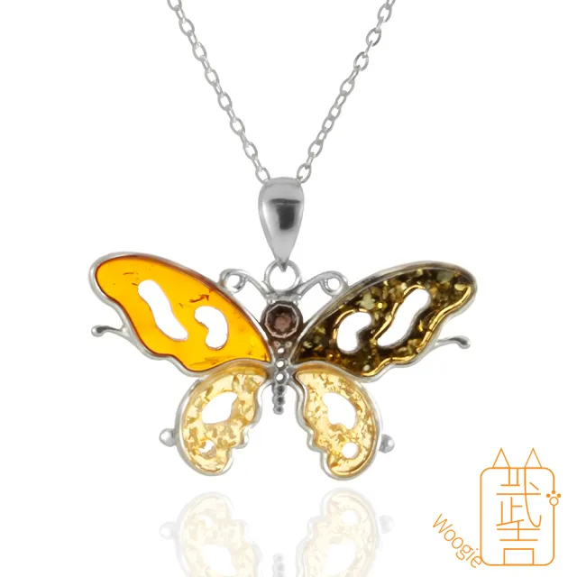 【Woogie武吉珠寶】琥珀蜜蠟設計師手作多寶花珀項鍊(多寶蝴蝶42mm)