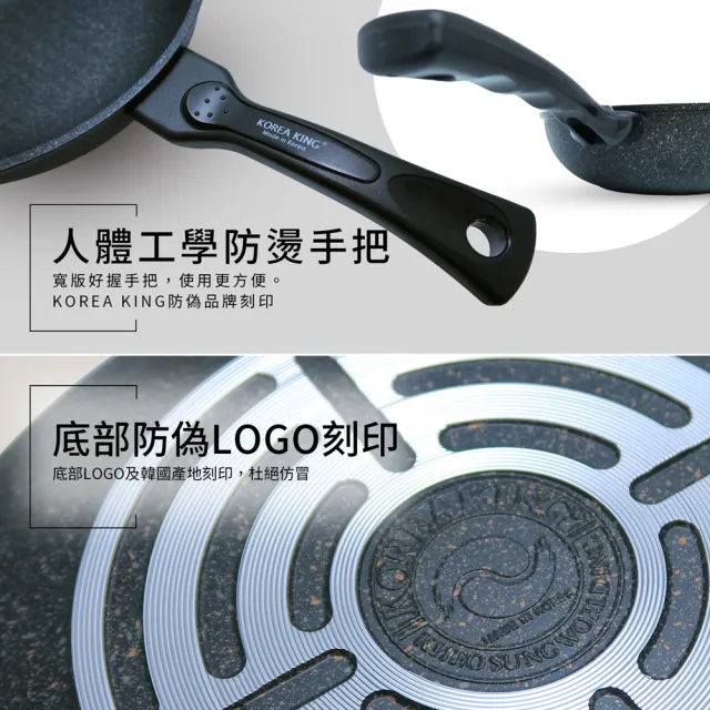 【Korea King】韓國製奈米銀抗菌大理石不沾炒鍋28cm(附蓋)