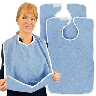 【挪威森林】買一送一共2入 成人舒適型毛巾布防水圍兜(成人吃飯圍兜 口水圍兜 老人照護圍兜)