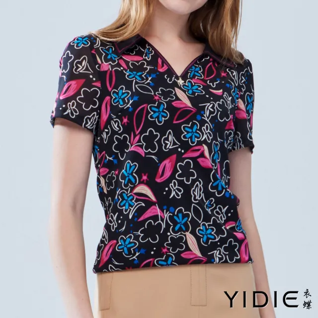 【YIDIE】出清品 細緻印花造型上衣-黑