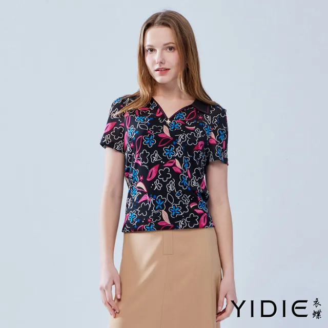【YIDIE】出清品 細緻印花造型上衣-黑