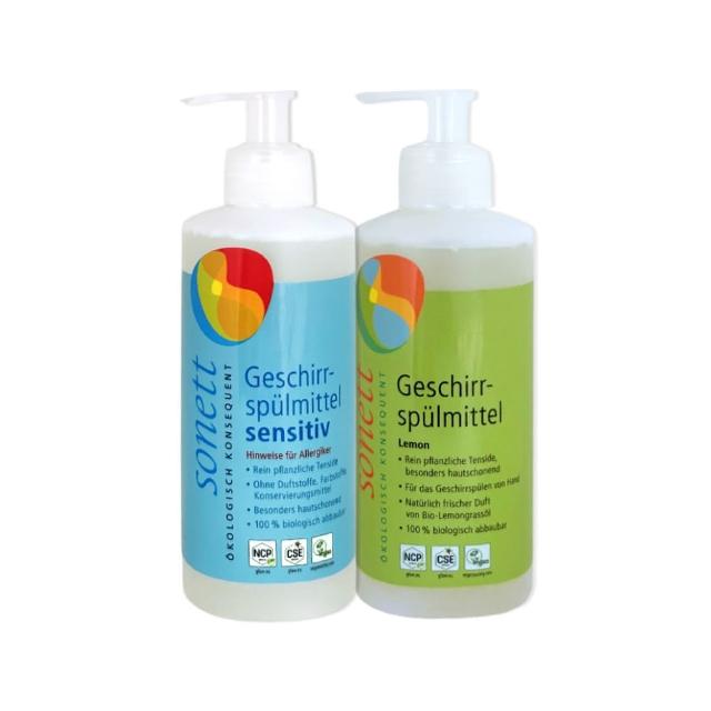 【德國Sonett律動】按壓式高去汙環保植萃超濃縮洗碗精300ml/瓶(碗盤清潔劑凝露抹布清潔去除餐具髒汙油膩)