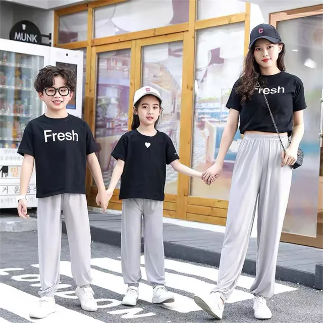 【安朵童舖】現貨韓版兒童直筒抖抖束褲女童冰絲糖果色闊腿束褲男童褲口長褲(2)