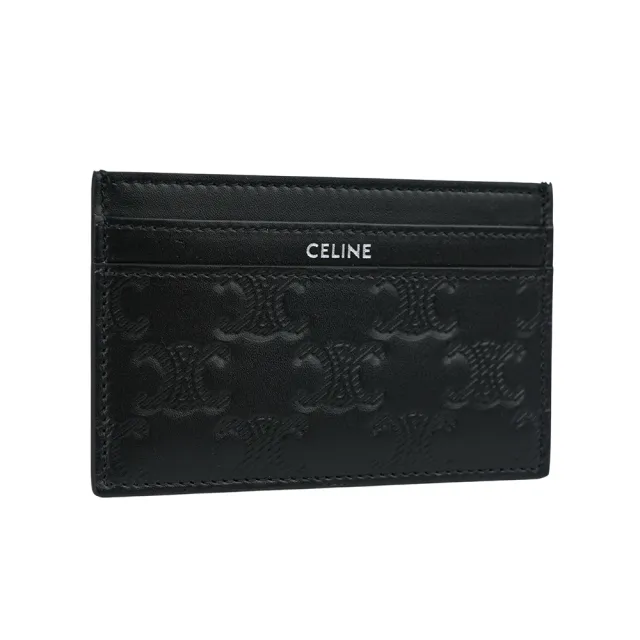【CELINE】滿版凱旋標誌壓印小牛皮中型名片夾/卡片夾(黑色)
