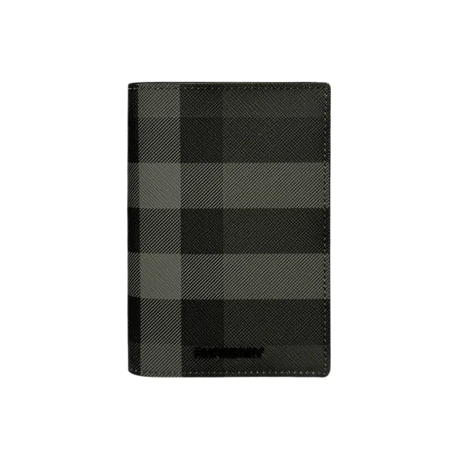 【BURBERRY 巴寶莉】格紋塗層帆布及牛皮護照夾(炭灰色)
