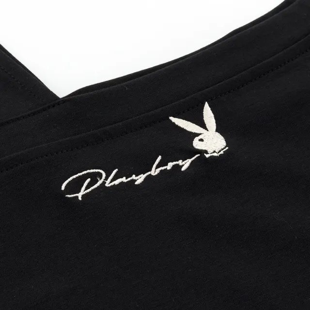 【PLAYBOY】涼感不對稱露肩T-SHIRT(黑色)