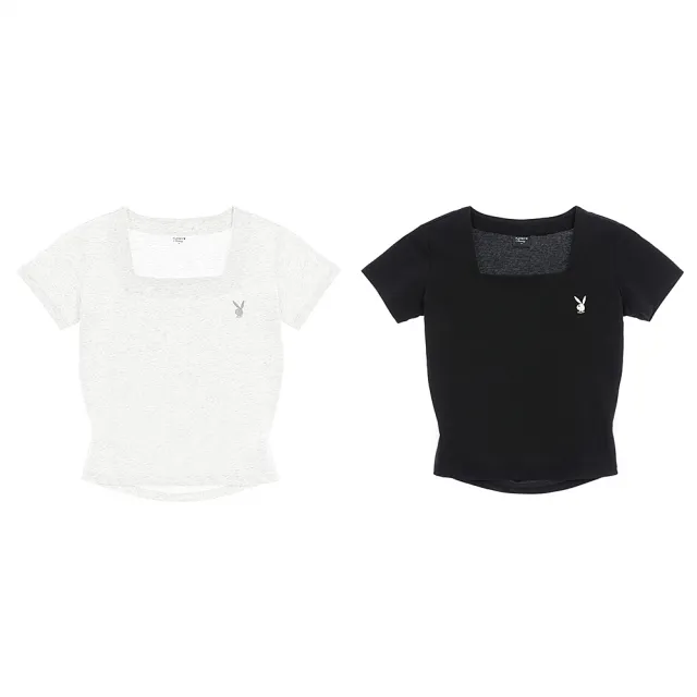 【PLAYBOY】方領後露腰短版T-SHIRT(黑色)