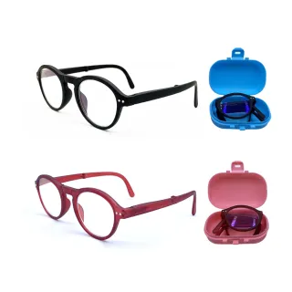 【EYEFUL】抗藍光摺疊老花眼鏡 文學復古圓框款附盒子(文青風格 方便攜帶外出 小巧好收納)