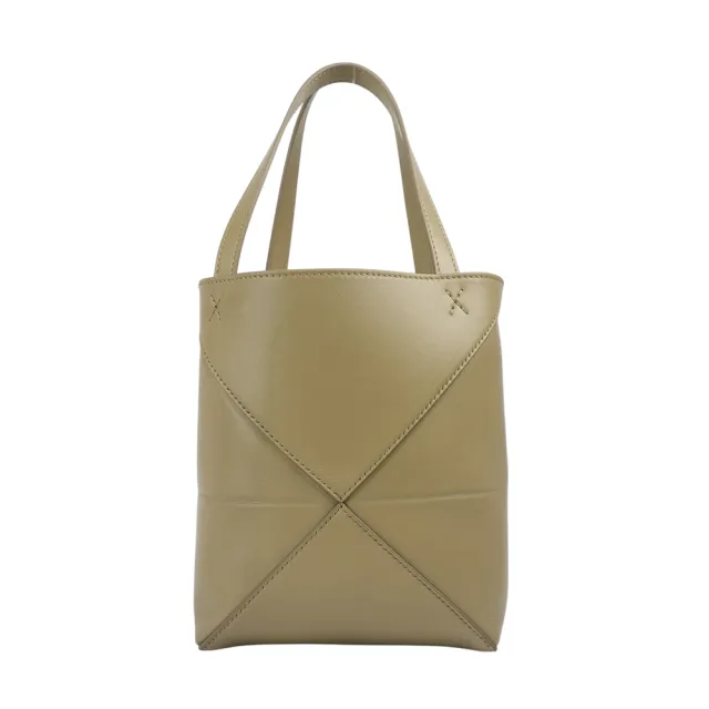 【LOEWE 羅威】Puzzle 亮面小牛皮迷你摺疊托特包(沙色)