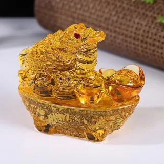 黃水晶蟾蜍金元寶擺件(富貴 如意 開運風水 辦公室 裝飾擺設 納福 吉祥 禮品 送禮)