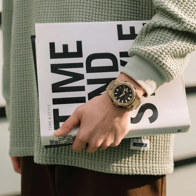 【CASIO 卡西歐】G-SHOCK 全重金屬打造八角防護構造太陽能藍牙雙顯錶-金X黑面(GST-B500GD-9A)