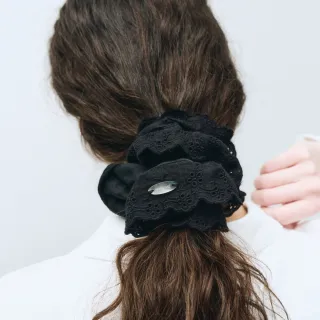 【MARITHE FRANCOIS GIRBAUD】官方旗艦 常規LOGO蕾絲髮圈 MFG 大腸圈(黑色)