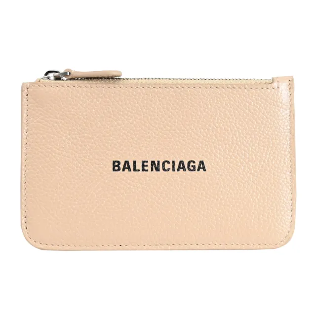 【Balenciaga 巴黎世家】簡約經典烙印LOGO荔枝牛皮信用卡證件零錢包(裸膚)