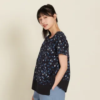 【YVONNE 以旺傢飾】圓點泡泡短袖上衣-深丈青