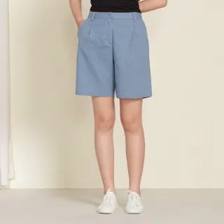 【YVONNE 以旺傢飾】仿麻彈性五分褲-晨霧藍