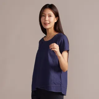 【YVONNE 以旺傢飾】天絲麻短袖上衣-深丈青