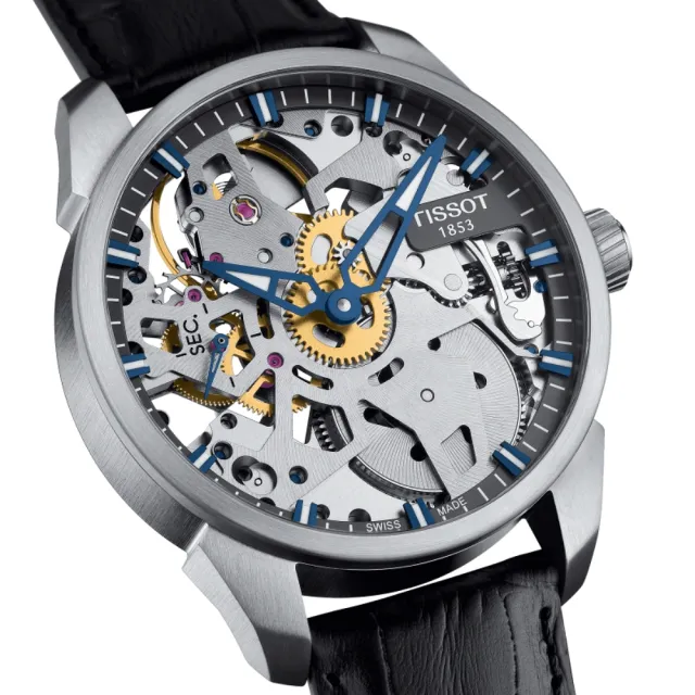 【TISSOT 天梭】鏤空手動上鍊 機械腕錶 錶 週年慶 雙11 (T0704051641100)