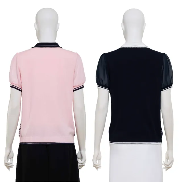【ILEY 伊蕾】撞色POLO雪紡針織上衣(兩色；M-2L；1251405018)