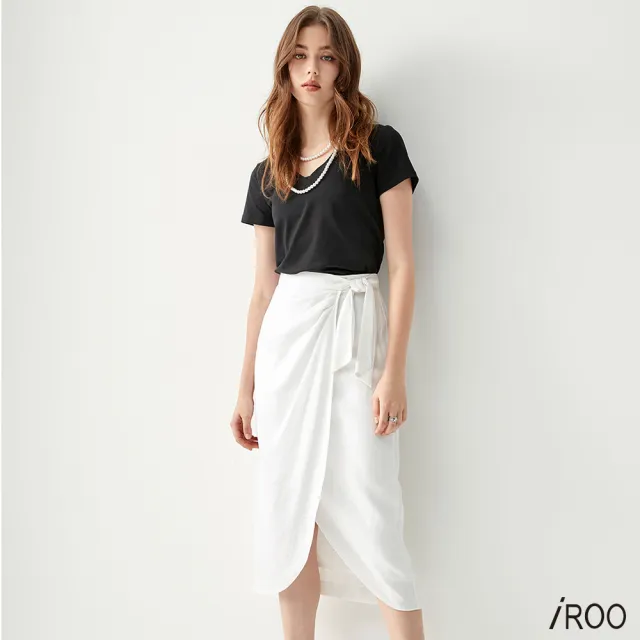 【iROO】偽一片裙式綁結中長裙