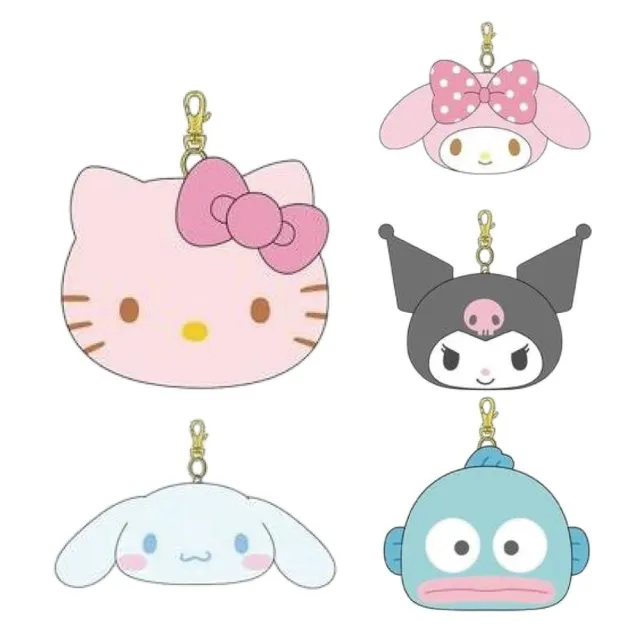 【小禮堂】Sanrio 三麗鷗 絨毛大臉伸縮票卡包 經典大臉款 Kitty 美樂蒂 酷洛米 大耳狗(平輸