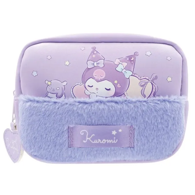 【小禮堂】雙11 Sanrio 三麗鷗 絨毛拼接化妝包 睡衣款 Kitty 大耳狗 酷洛米(平輸品)