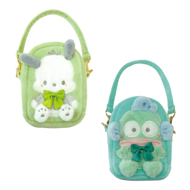 【小禮堂】Sanrio 三麗鷗 手提絨毛窗口化妝包 立體耳朵款 帕恰狗 人魚漢頓(平輸品)