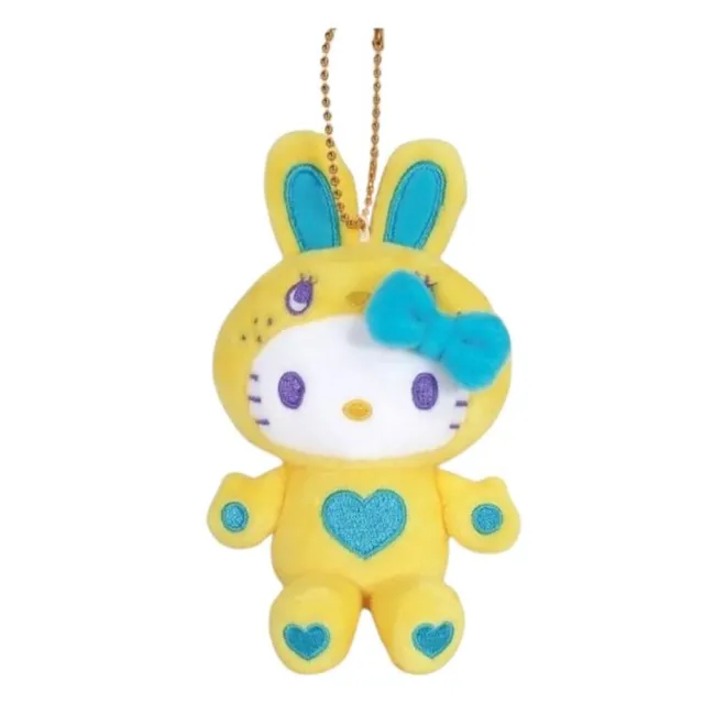 【小禮堂】Sanrio 三麗鷗 Hello Kitty 絨毛玩偶吊飾 黃兔裝 變裝50週年(平輸品)