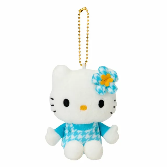 【小禮堂】雙11 Sanrio 三麗鷗 Hello Kitty 絨毛玩偶吊飾 淺藍千鳥 變裝50週年(平輸品)