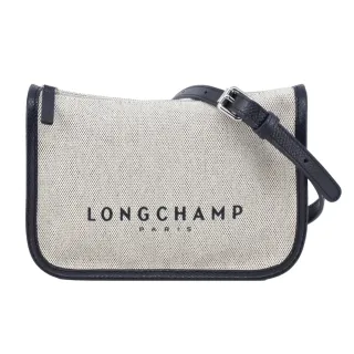 【LONGCHAMP】ESSENTIAL系列帆布LOGO字母斜背包(小/亞麻)