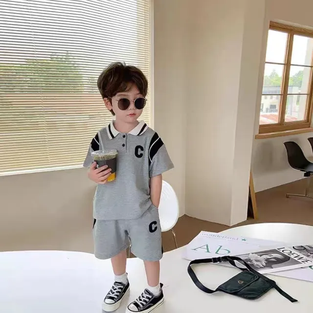 【安朵童舖】現貨韓版polo襯衫上衣短褲兒童兩件式套裝男童衣服褲子男孩短袖套裝(04/016/30)
