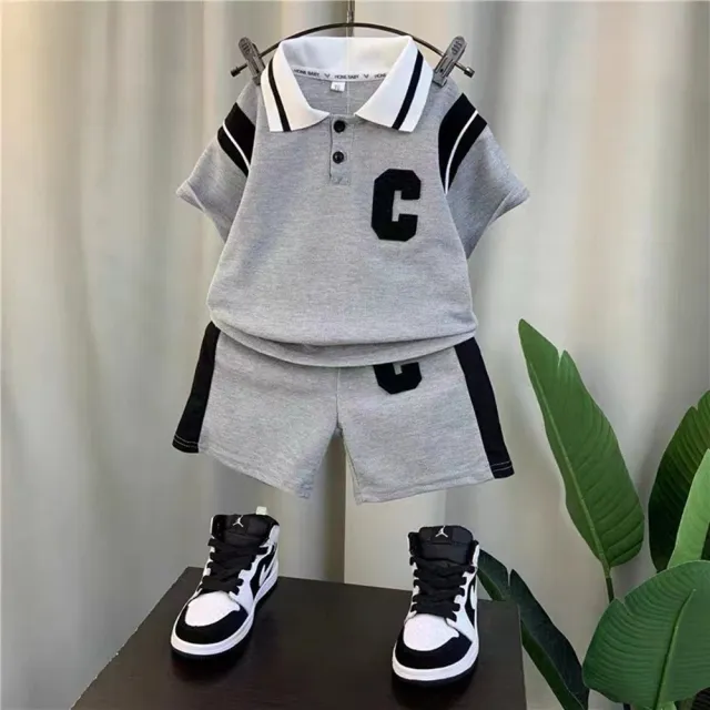 【安朵童舖】現貨韓版polo襯衫上衣短褲兒童兩件式套裝男童衣服褲子男孩短袖套裝(04/016/30)