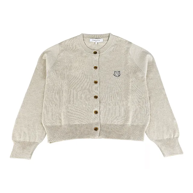 【Maison Kitsune】MAISON KITSUNE狐狸頭LOGO羊毛6鈕釦長袖圓領開襟衫(女款/淺米)