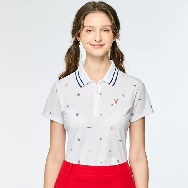 【PLAYBOY GOLF】女款吸濕排汗抗UV短袖POLO衫-白(高爾夫球衫/KA25110-87)