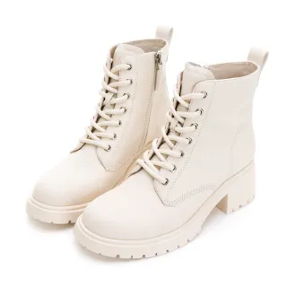 【GDC】真皮基本款百搭流行綁帶馬丁中筒短靴-米色(228559-10)