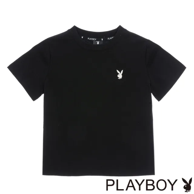 【PLAYBOY】簡約短版刺繡T-SHIRT(黑色)