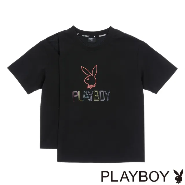 【PLAYBOY】OVERSIZE寬版落肩T-SHIRT(黑色)