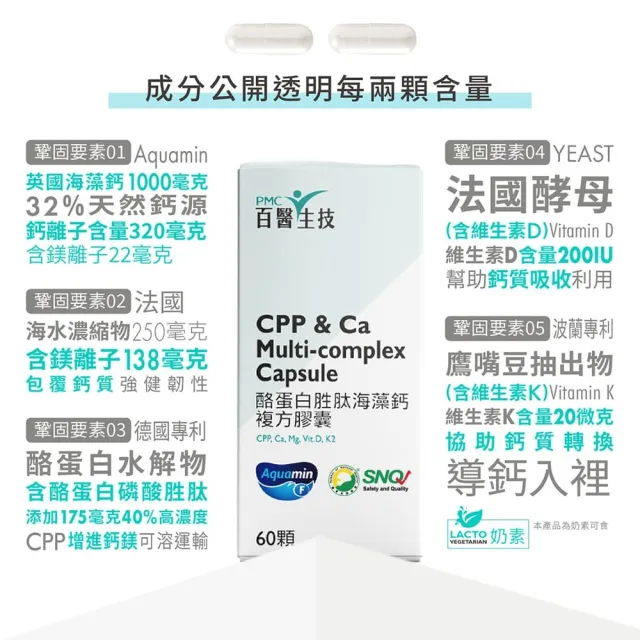 【PMC 百醫生技】酪蛋白胜海藻鈣複方膠囊盒裝(3入超值組/每盒60顆)