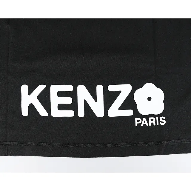 【KENZO】KENZO Boke Flower 2.0 白花布標LOGO下擺白字設計純棉短袖連身裙(女款/黑)