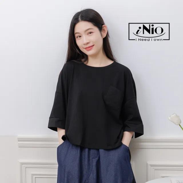 【iNio 衣著美學】短袖上衣 現貨 簡約圓領 五分袖上衣(CEW1013)