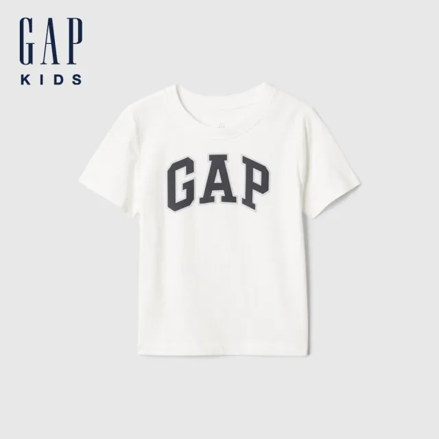 【GAP】男幼童裝 Logo純棉印花圓領短袖T恤-白色(609749)