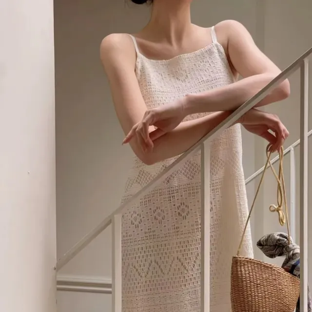 【SeasonsBikini】情侶款美背鏤空白色長洋裝 女/男-KK54(鏤空長洋度假洋裝)